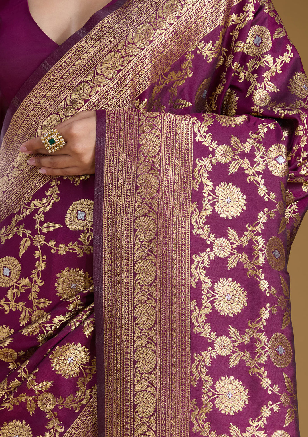 Wine Zariwork (Gold) Art Silk Silk_Saree