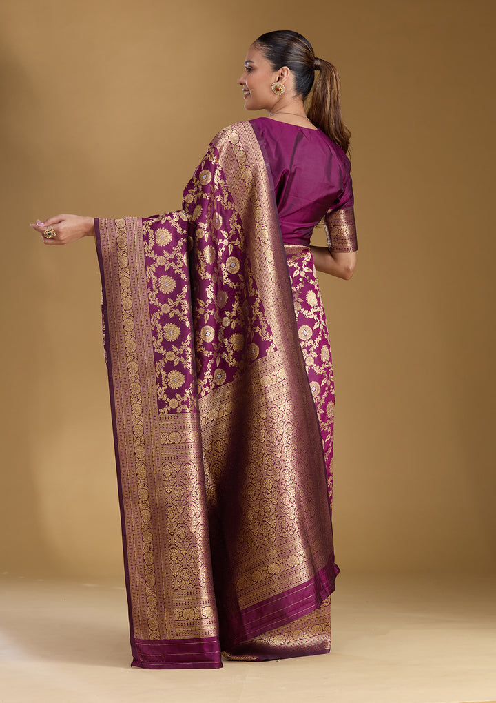 Wine Zariwork (Gold) Art Silk Silk_Saree