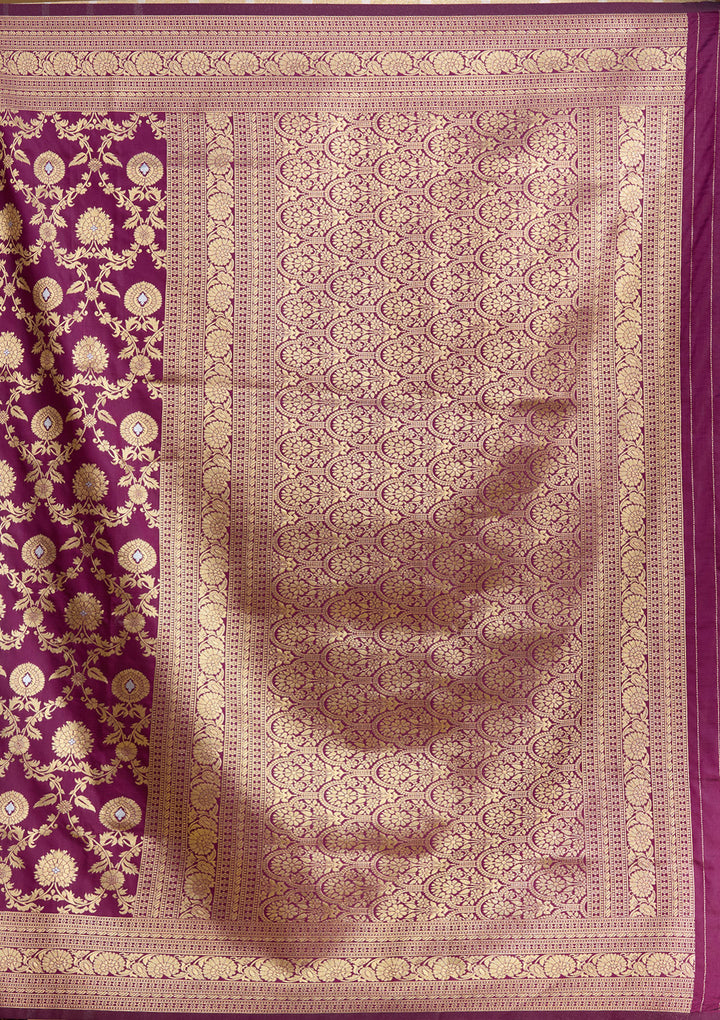 Wine Zariwork (Gold) Art Silk Silk_Saree
