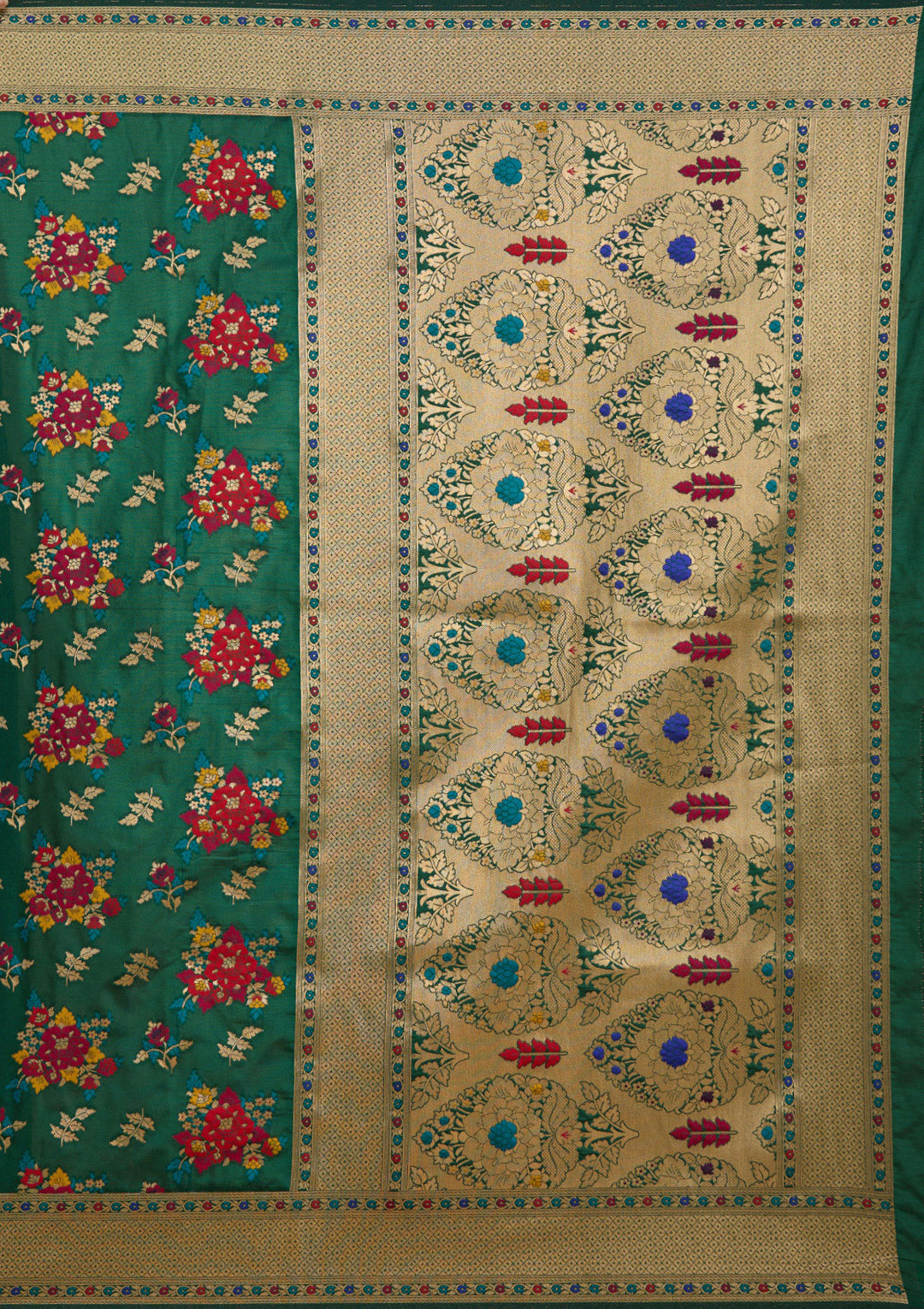 Bottle Green Zariwork Art Silk Saree