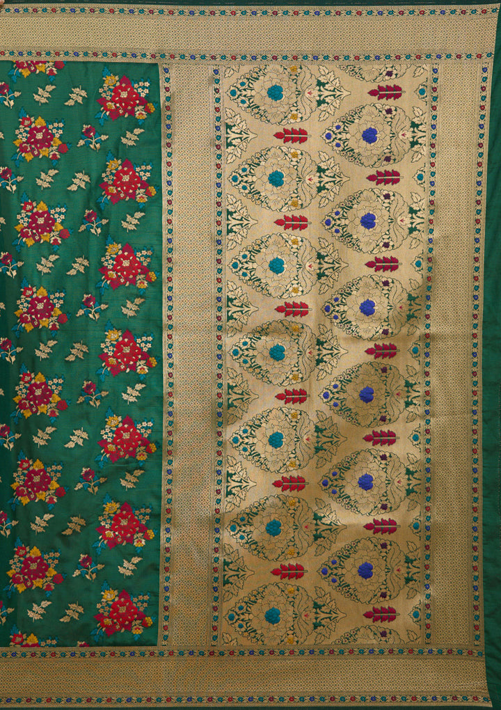 Bottle Green Zariwork Art Silk Saree
