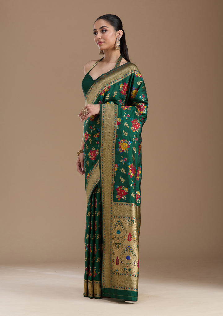 Bottle Green Zariwork Art Silk Saree