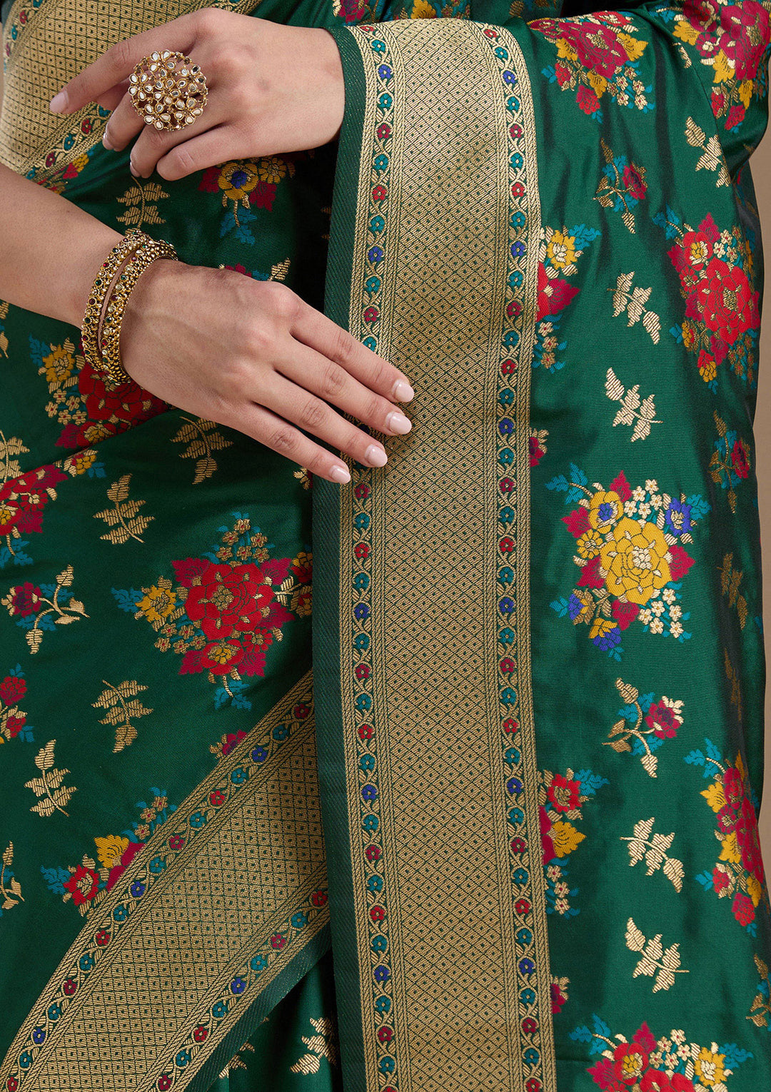 Bottle Green Zariwork Art Silk Saree