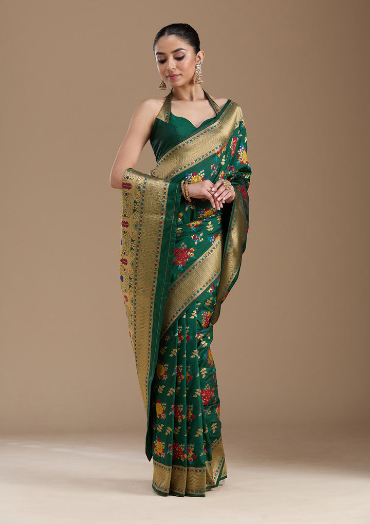 Bottle Green Zariwork Art Silk Saree