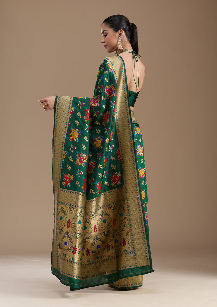 Bottle Green Zariwork Art Silk Saree