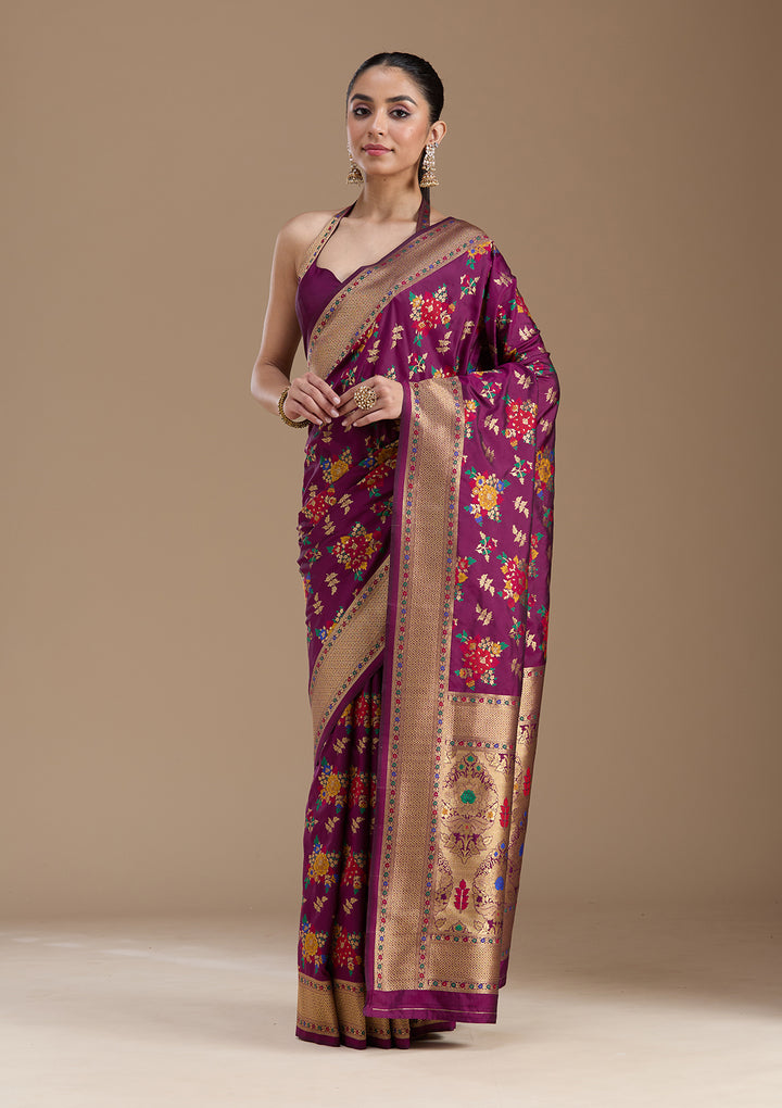 Wine Zariwork Art Silk Saree