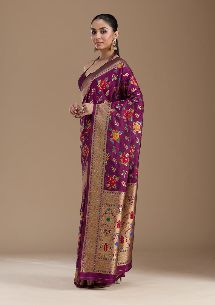 Wine Zariwork Art Silk Saree