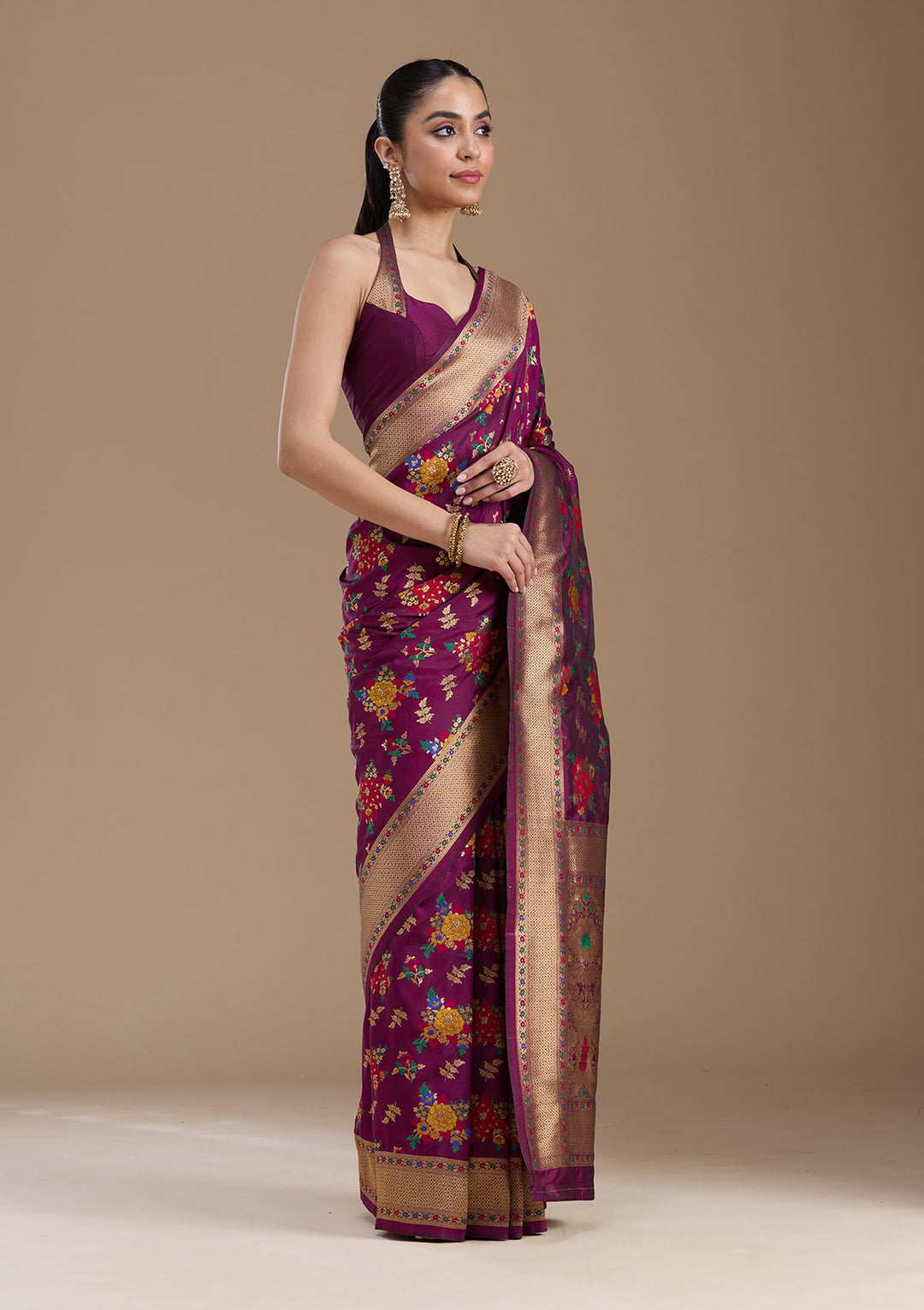 Wine Zariwork Art Silk Saree