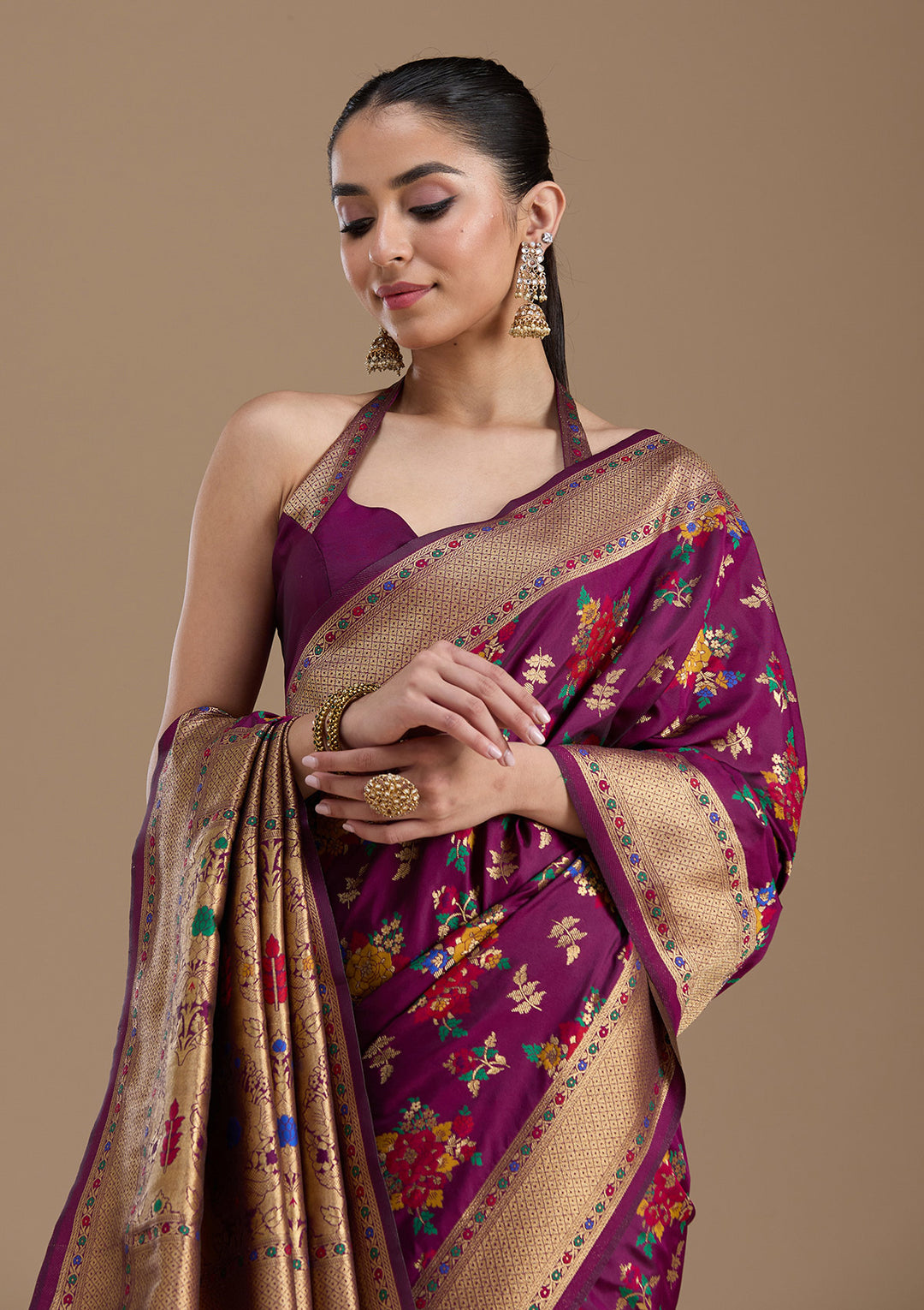 Wine Zariwork Art Silk Saree