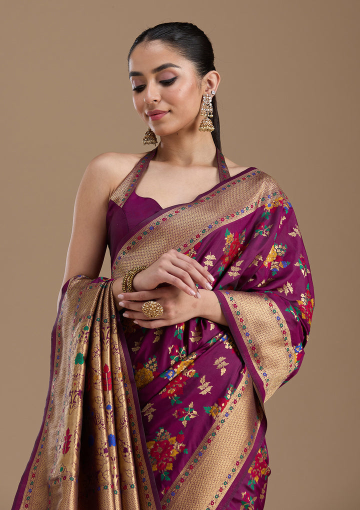 Wine Zariwork Art Silk Saree