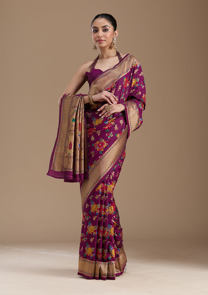 Wine Zariwork Art Silk Saree