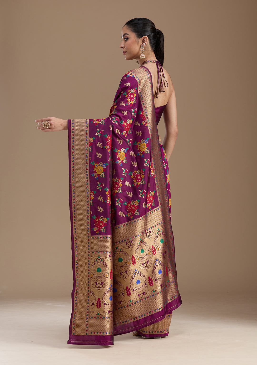 Wine Zariwork Art Silk Saree