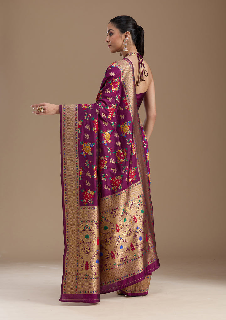 Wine Zariwork Art Silk Saree