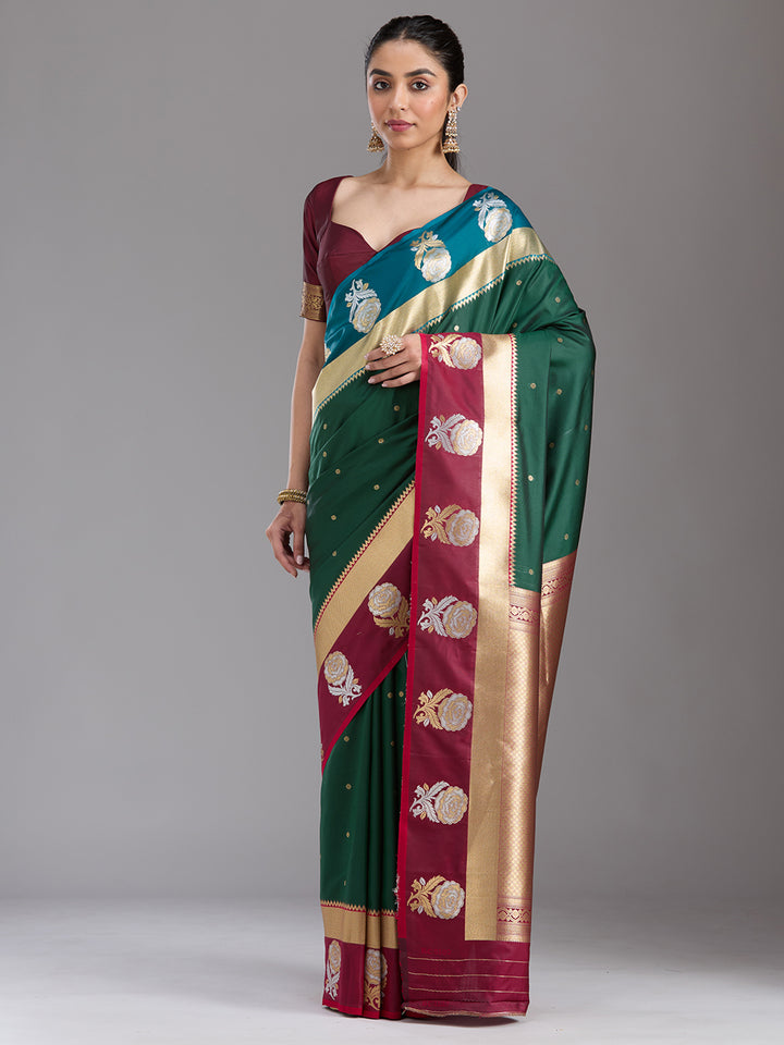 Bottle Green Zariwork Art Silk Saree