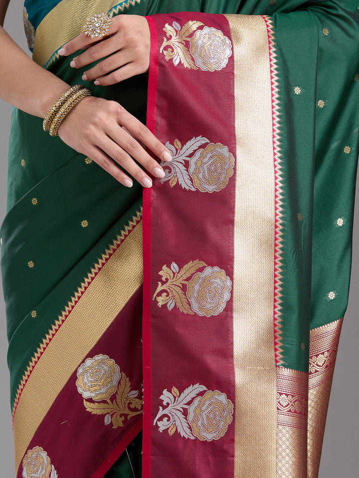 Bottle Green Zariwork Art Silk Saree