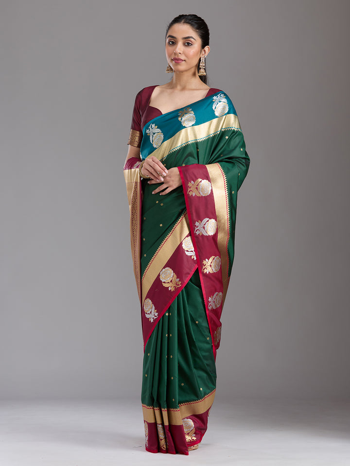 Bottle Green Zariwork Art Silk Saree