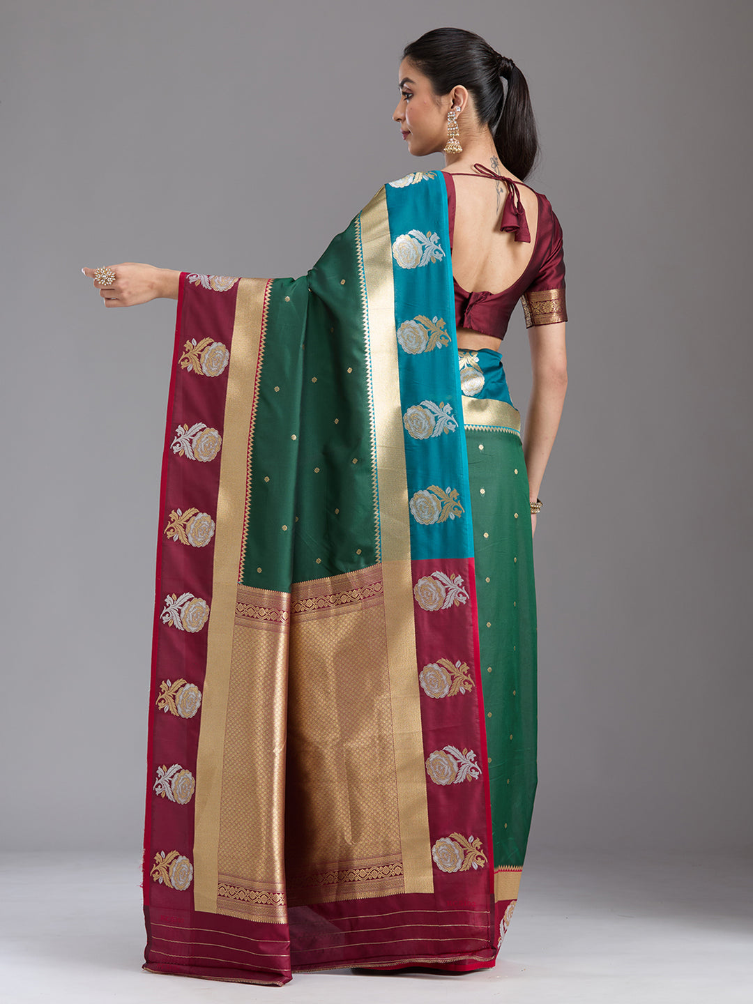 Bottle Green Zariwork Art Silk Saree