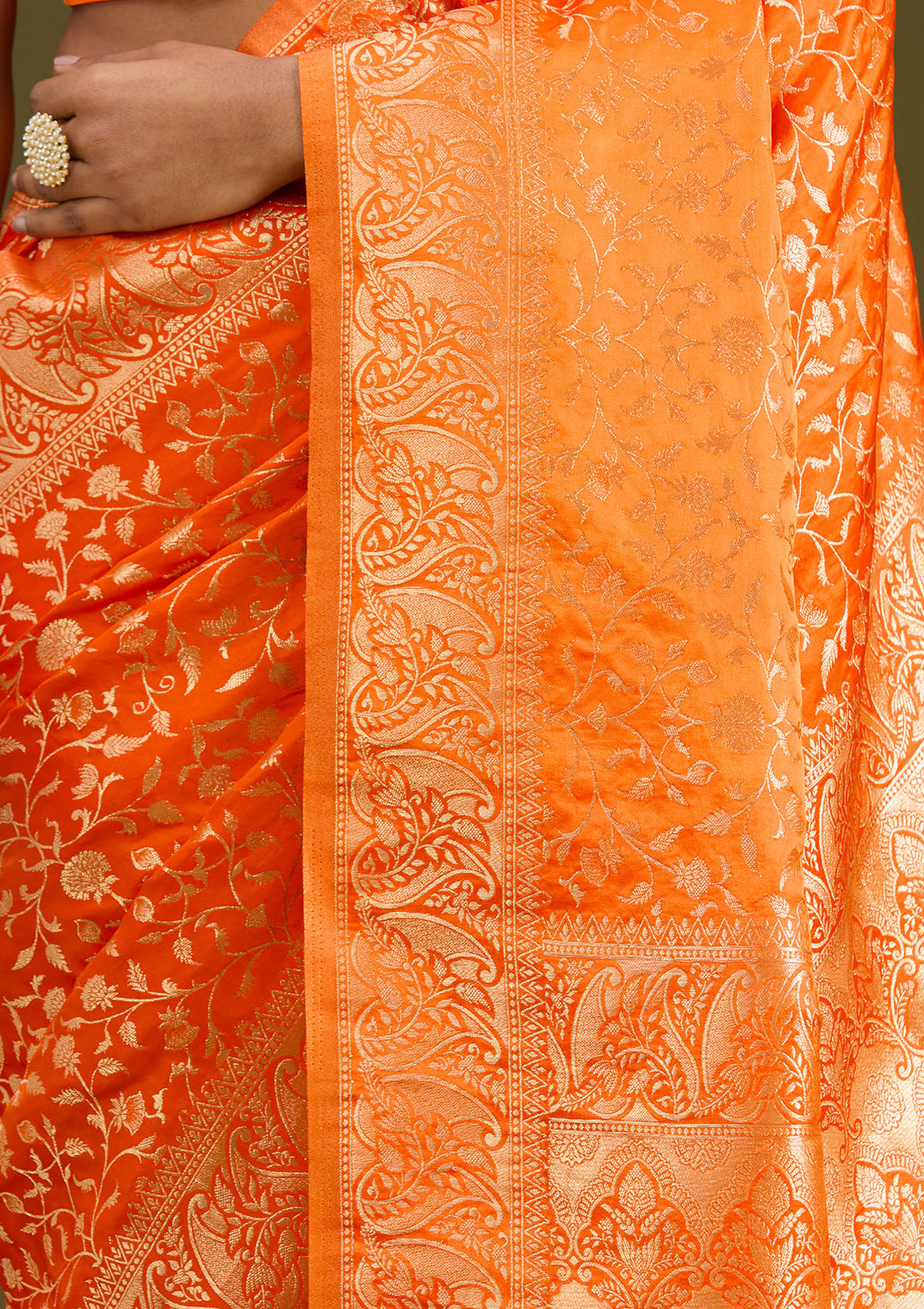 Orange Zariwork (Gold) Art Silk Silk Saree