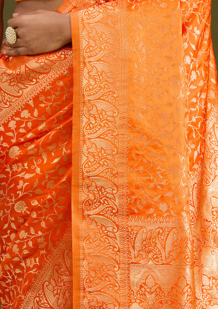 Orange Zariwork (Gold) Art Silk Silk Saree
