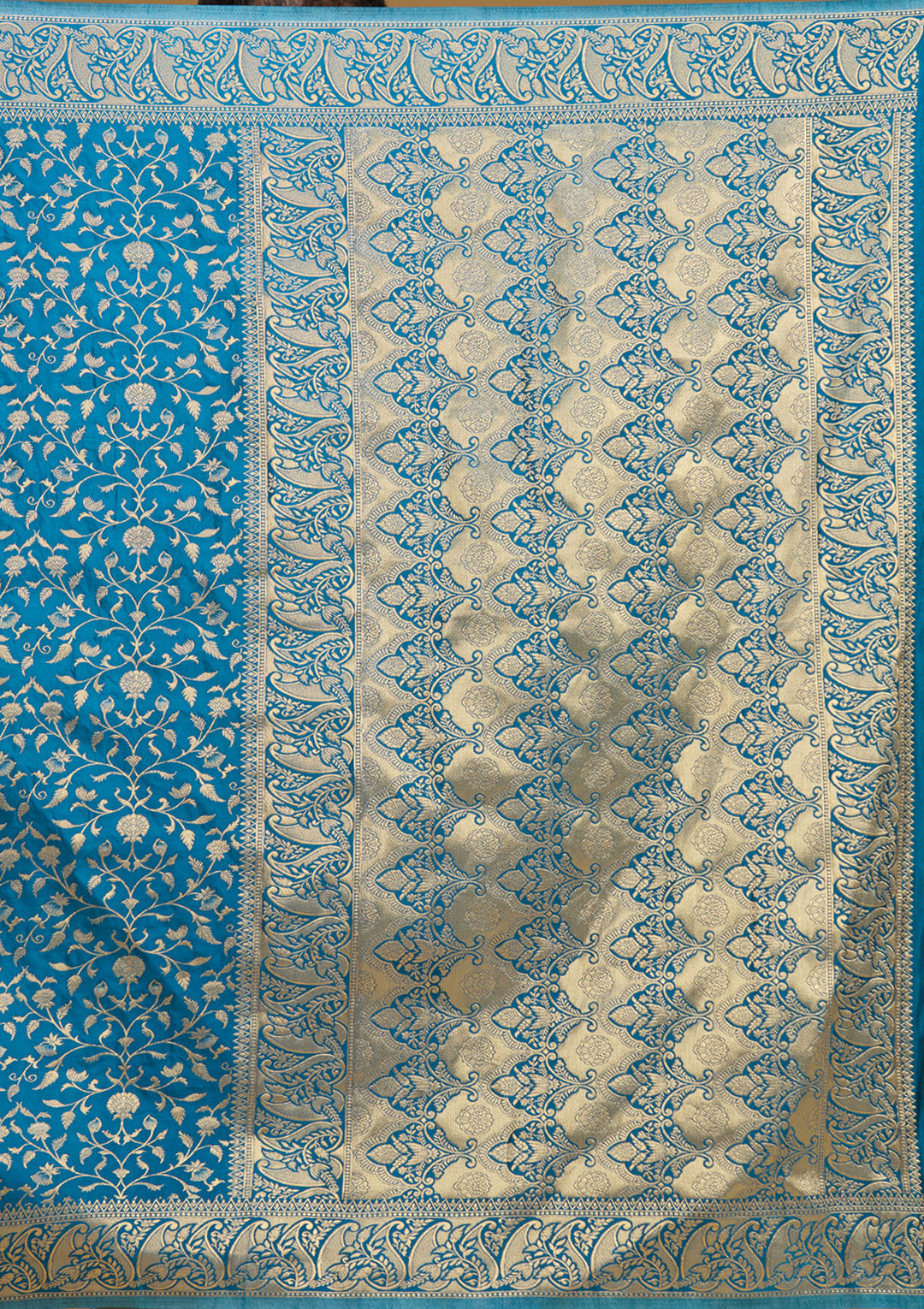 Turquoise Blue Zariwork (Gold) Art Silk Silk Saree