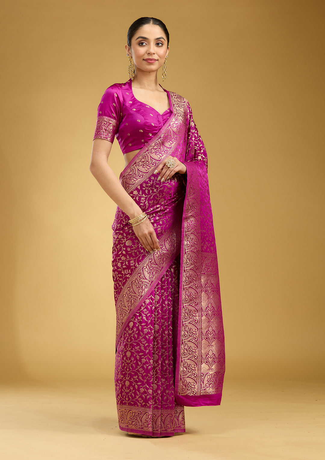 Violet Zariwork (Gold) Art Silk Saree