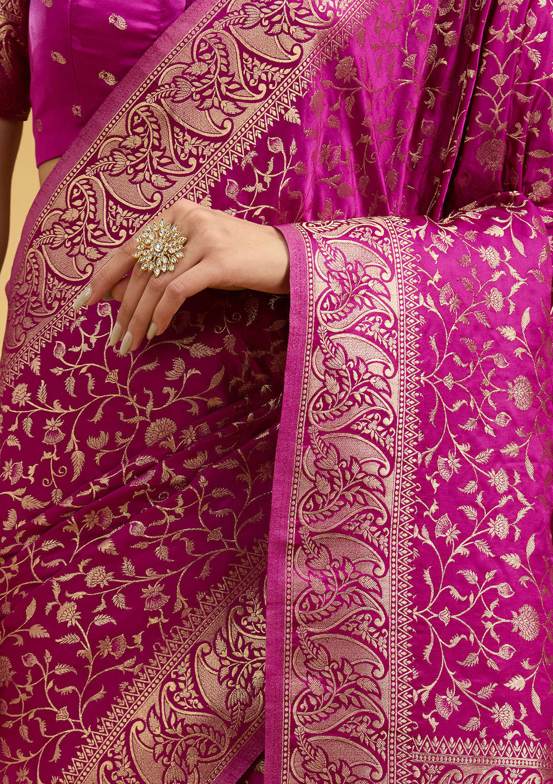 Violet Zariwork (Gold) Art Silk Saree