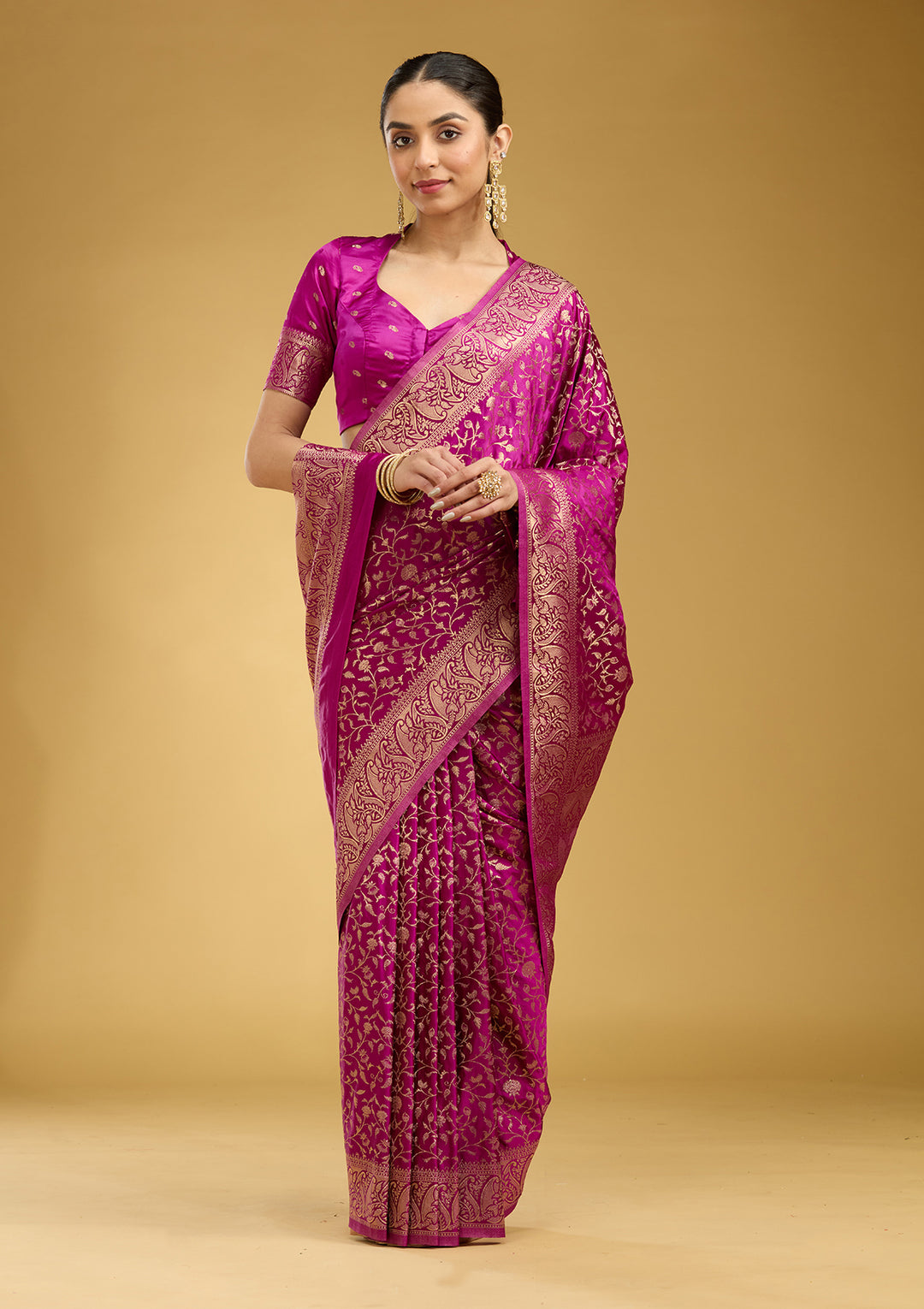 Violet Zariwork (Gold) Art Silk Saree