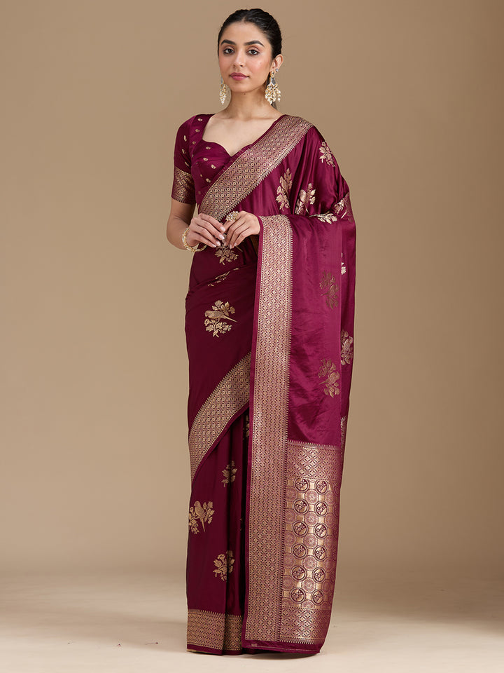 Wine Zariwork Art Silk Saree