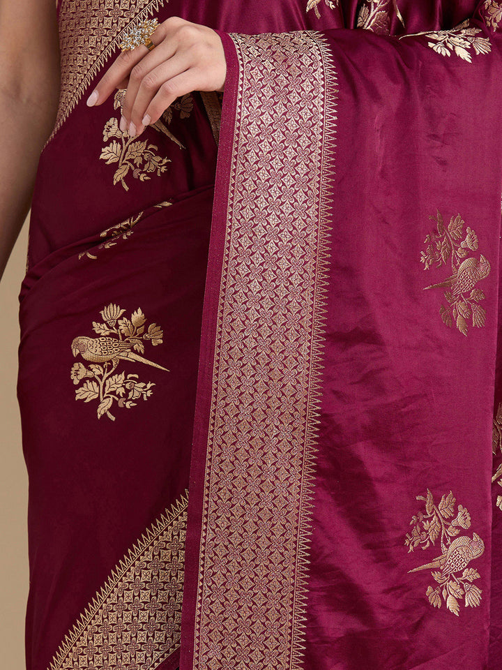 Wine Zariwork Art Silk Saree