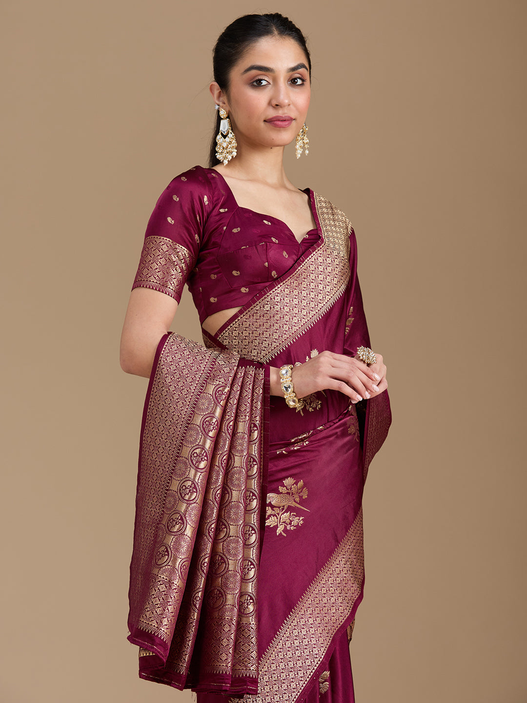 Wine Zariwork Art Silk Saree