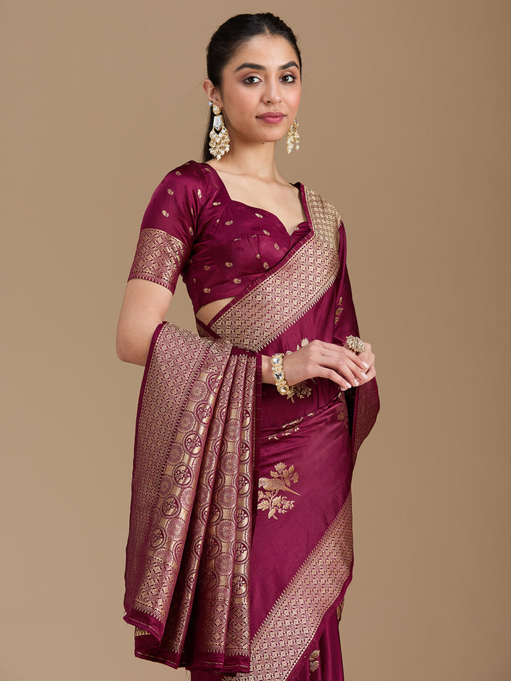 Wine Zariwork Art Silk Saree