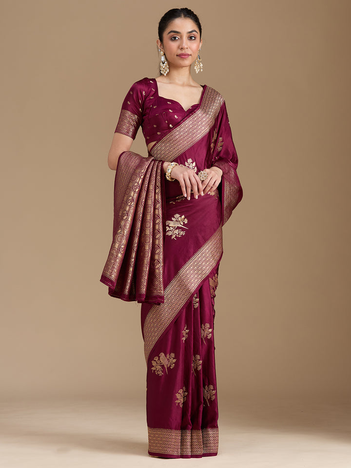 Wine Zariwork Art Silk Saree