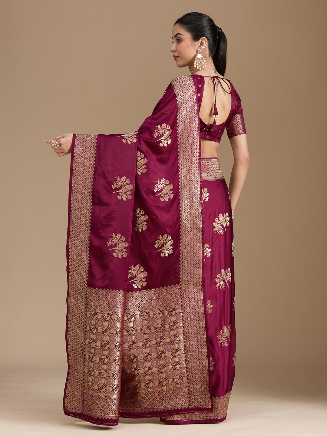 Wine Zariwork Art Silk Saree