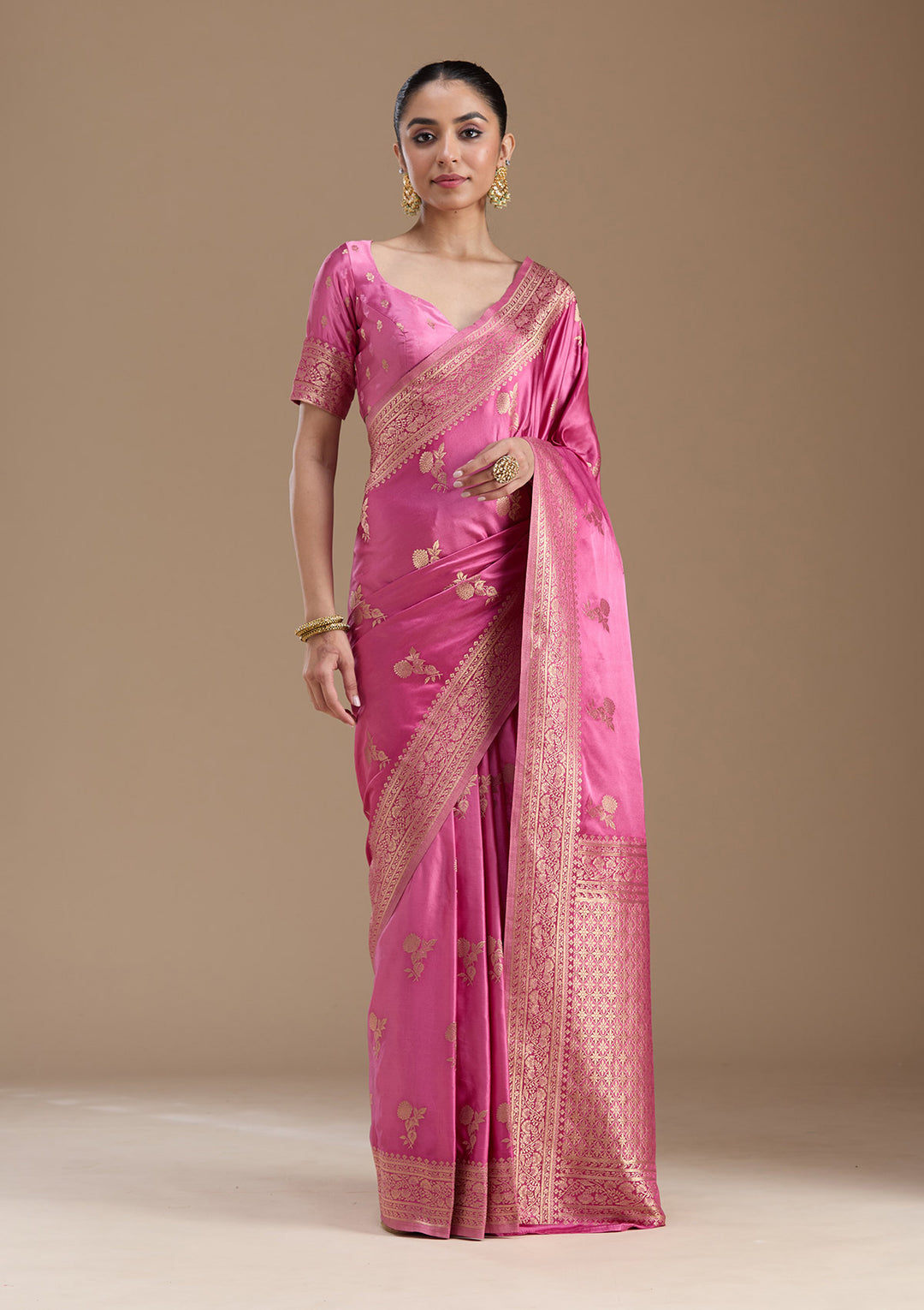 Baby Pink Zariwork Art Silk Saree