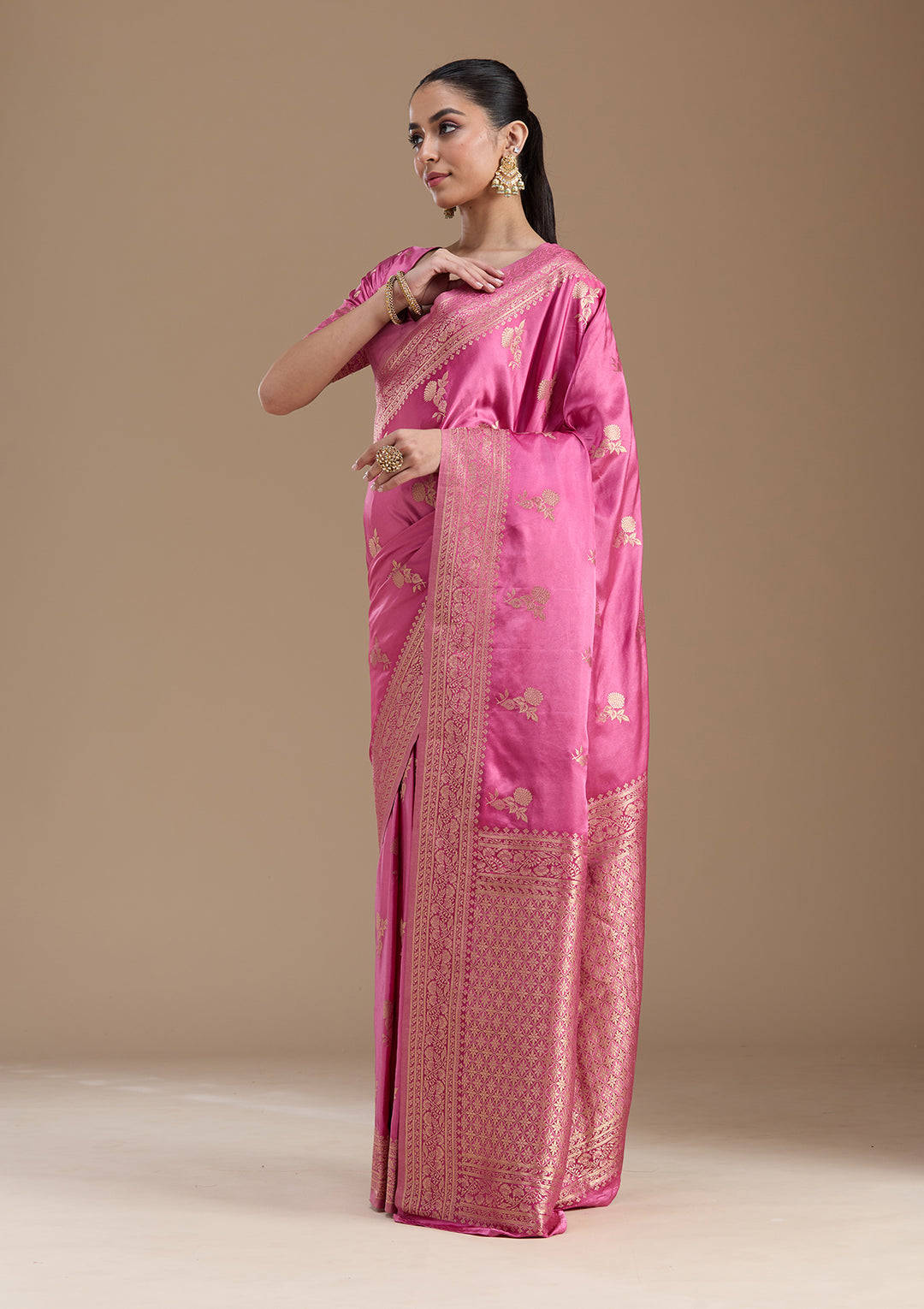 Baby Pink Zariwork Art Silk Saree