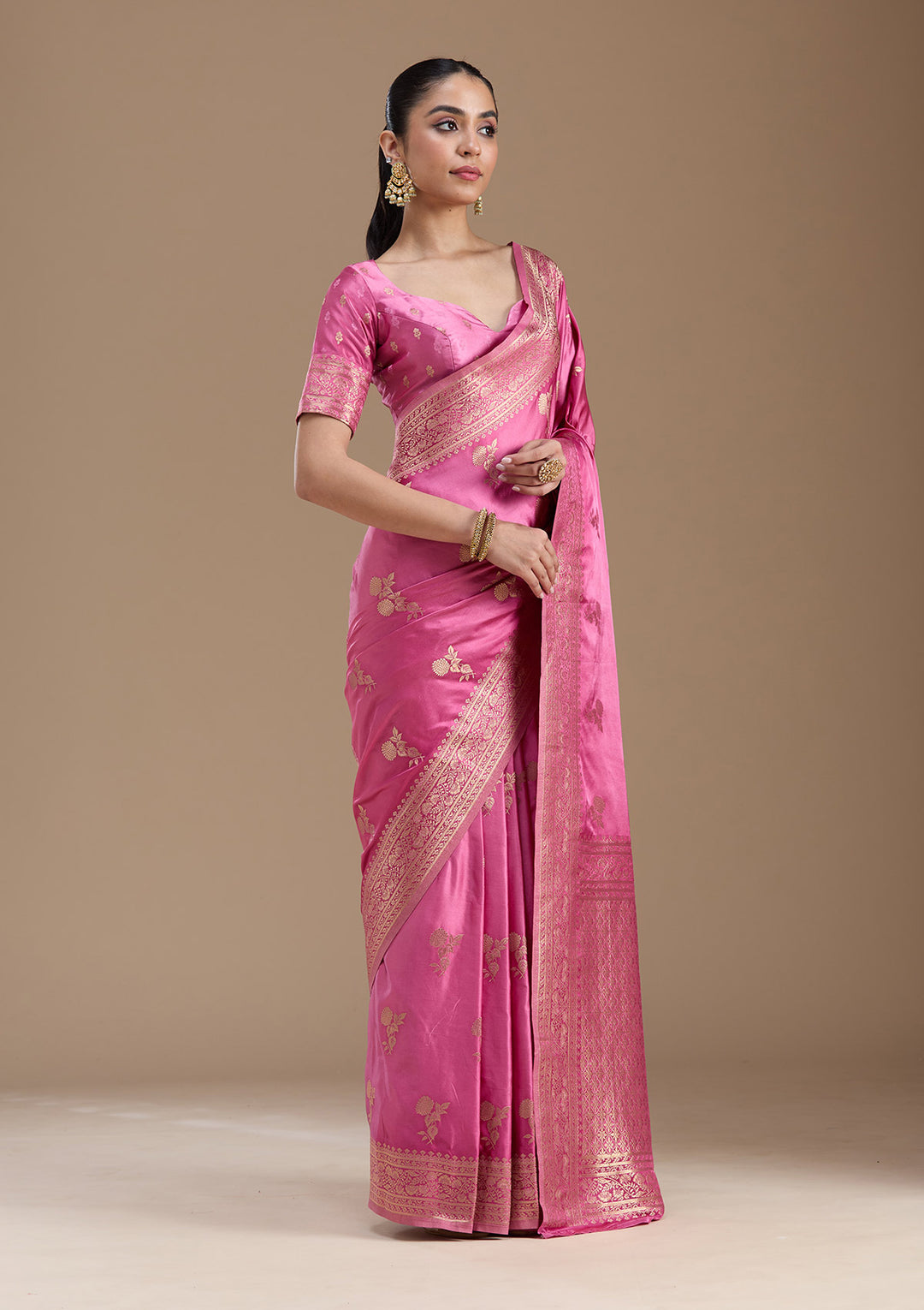 Baby Pink Zariwork Art Silk Saree