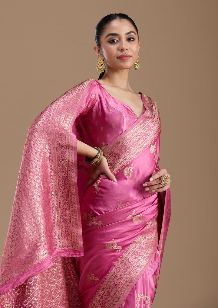 Baby Pink Zariwork Art Silk Saree