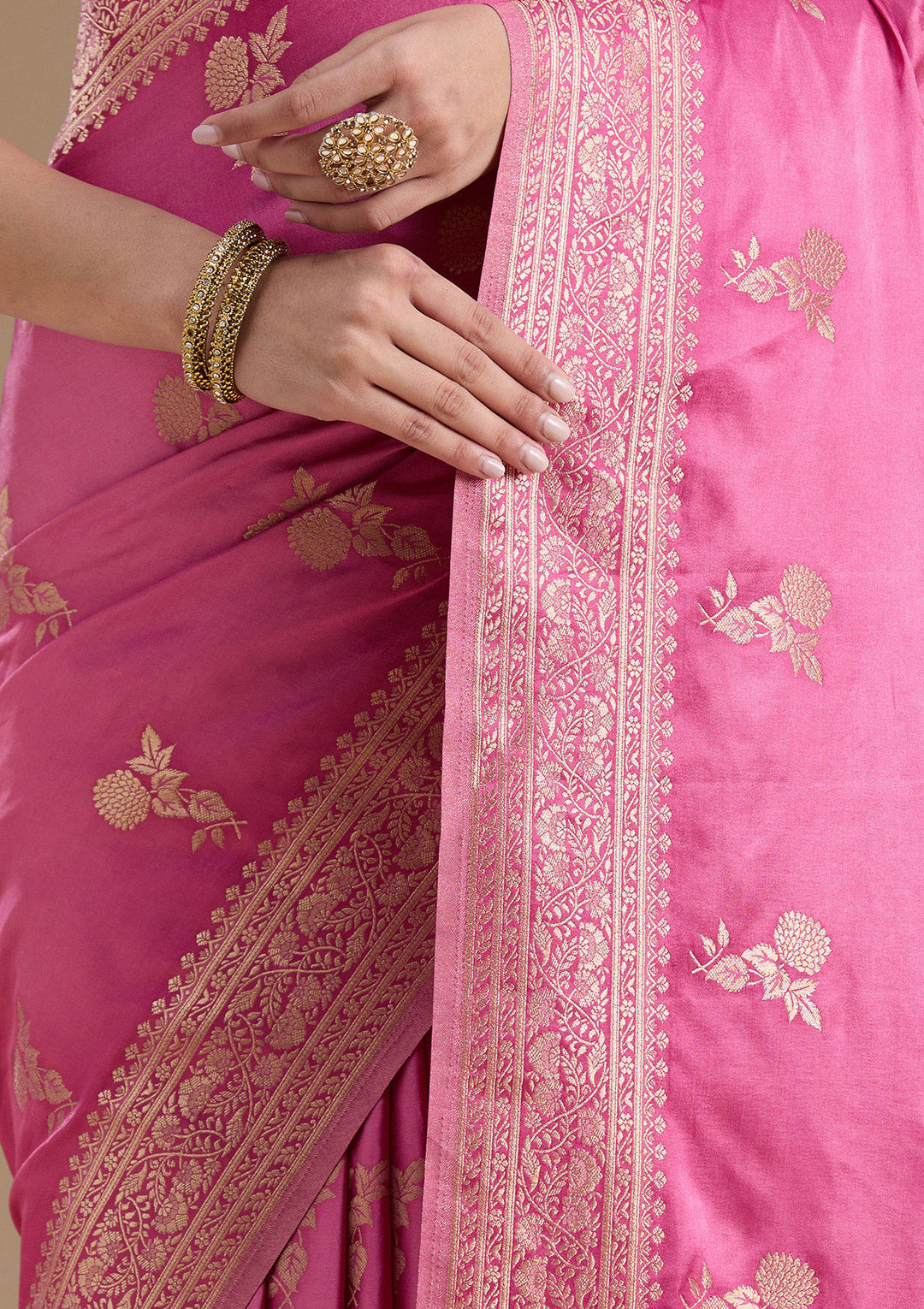 Baby Pink Zariwork Art Silk Saree