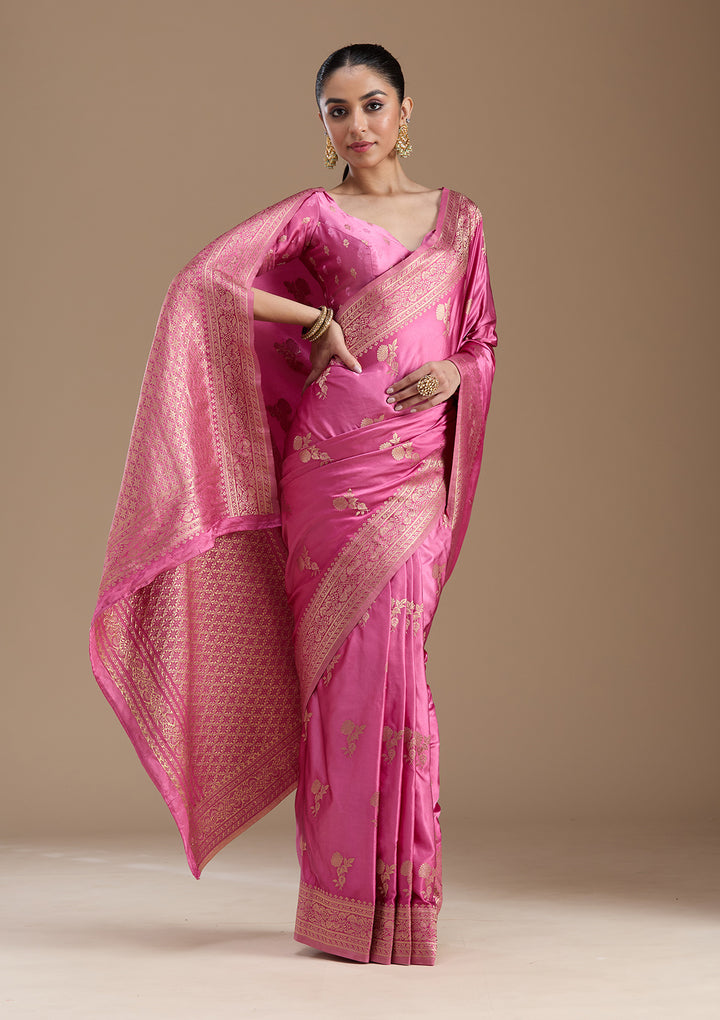 Baby Pink Zariwork Art Silk Saree