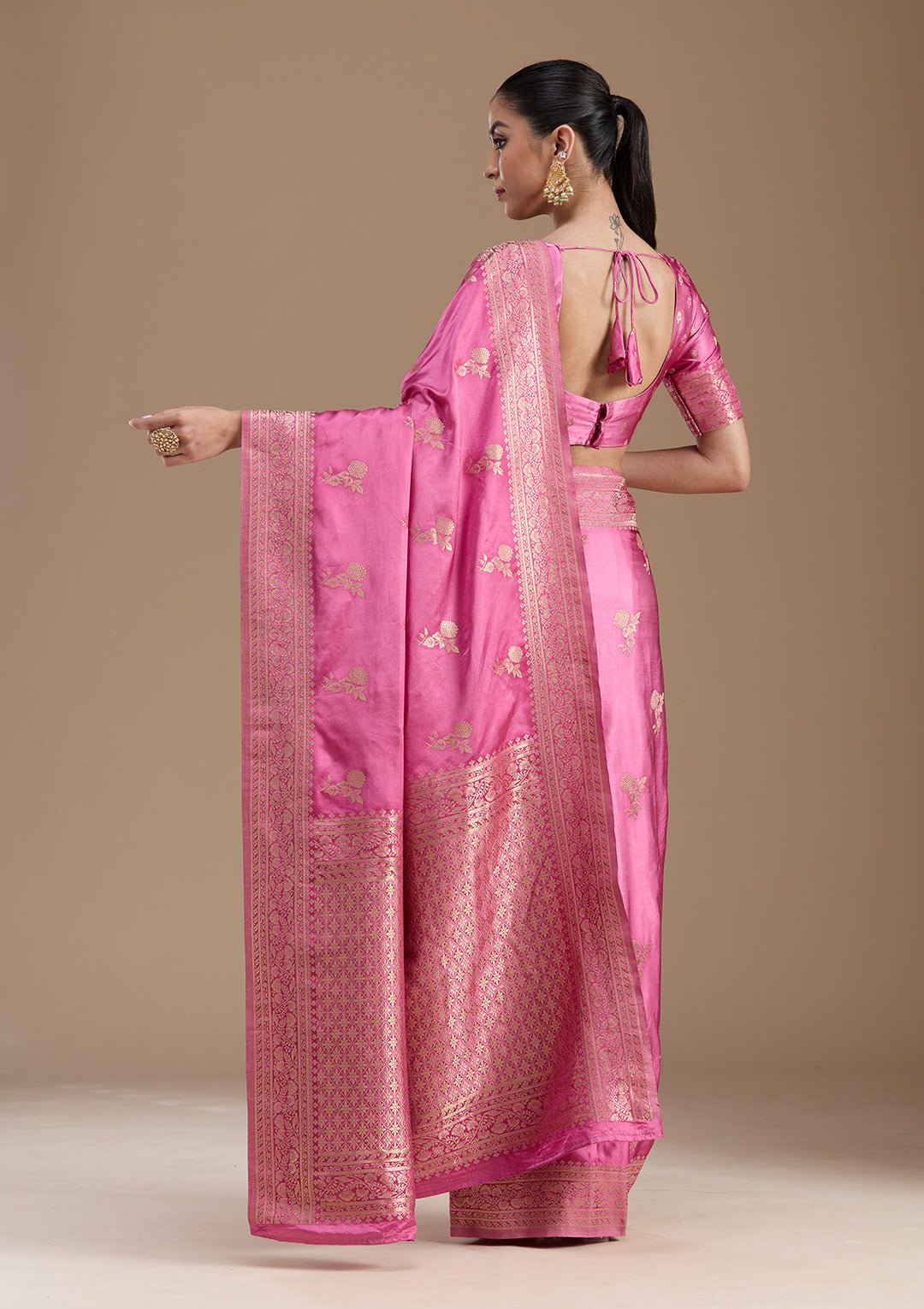 Baby Pink Zariwork Art Silk Saree