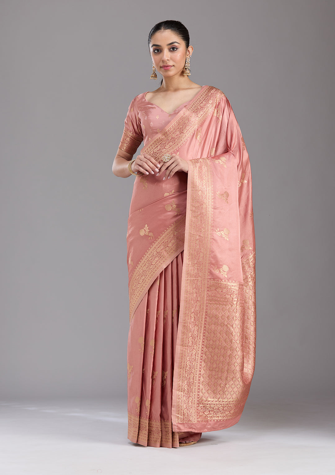 Onion Pink Zariwork Art Silk Saree