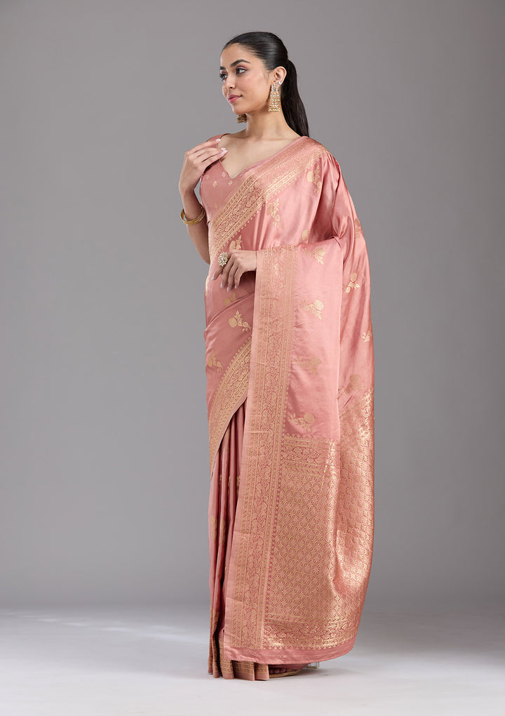 Onion Pink Zariwork Art Silk Saree