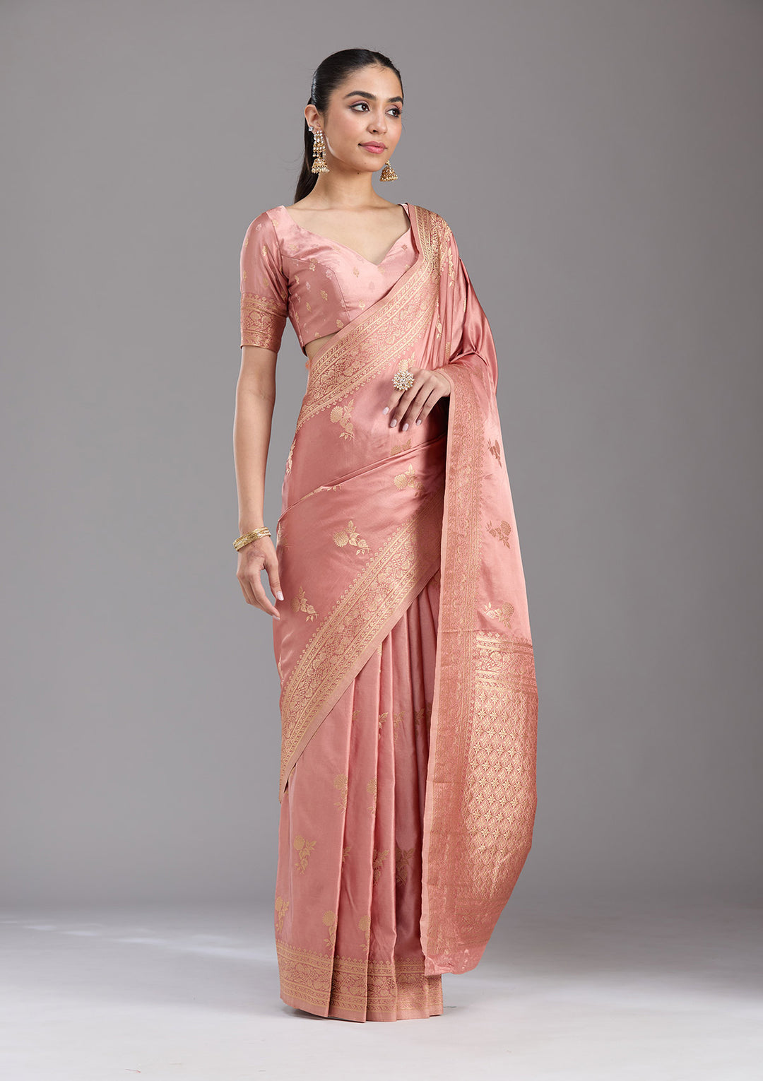 Onion Pink Zariwork Art Silk Saree