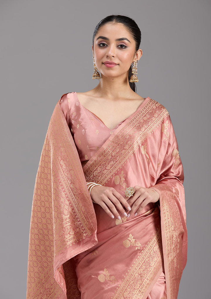 Onion Pink Zariwork Art Silk Saree