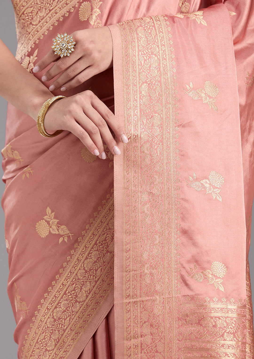 Onion Pink Zariwork Art Silk Saree