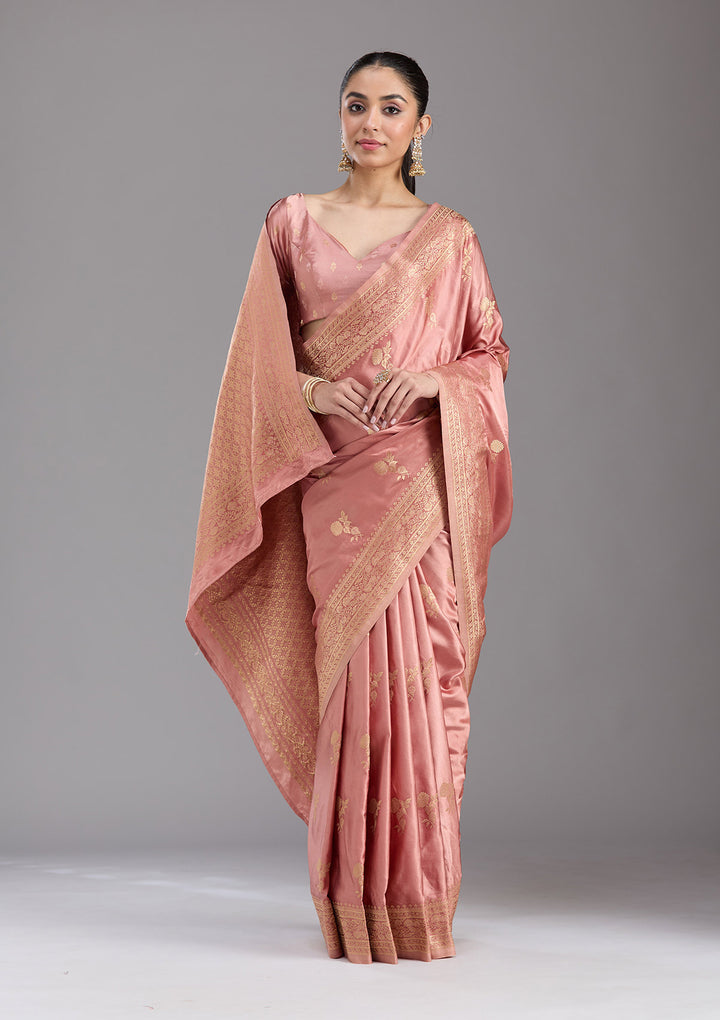Onion Pink Zariwork Art Silk Saree