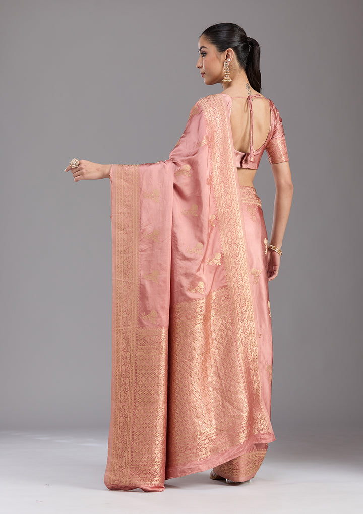 Onion Pink Zariwork Art Silk Saree