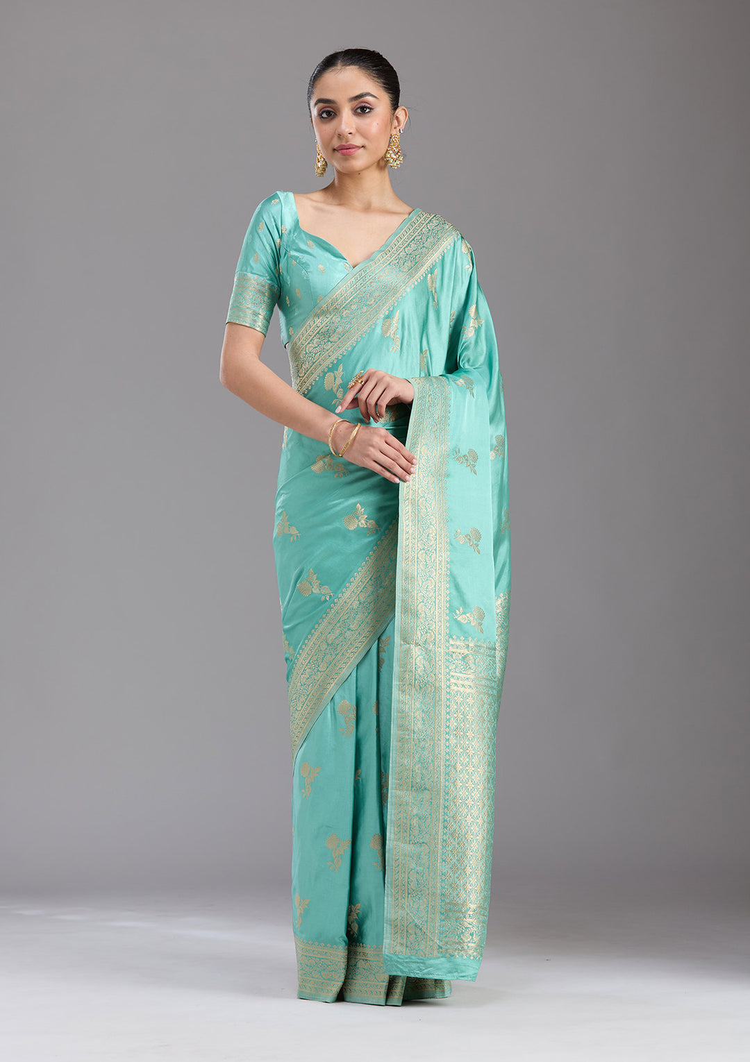 Sky Blue Zariwork Art Silk Saree