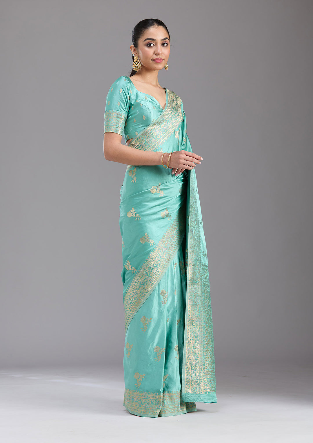 Sky Blue Zariwork Art Silk Saree
