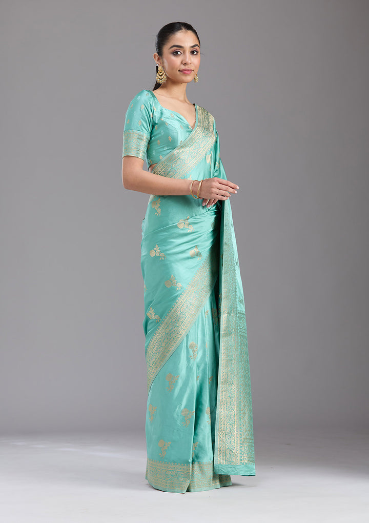 Sky Blue Zariwork Art Silk Saree